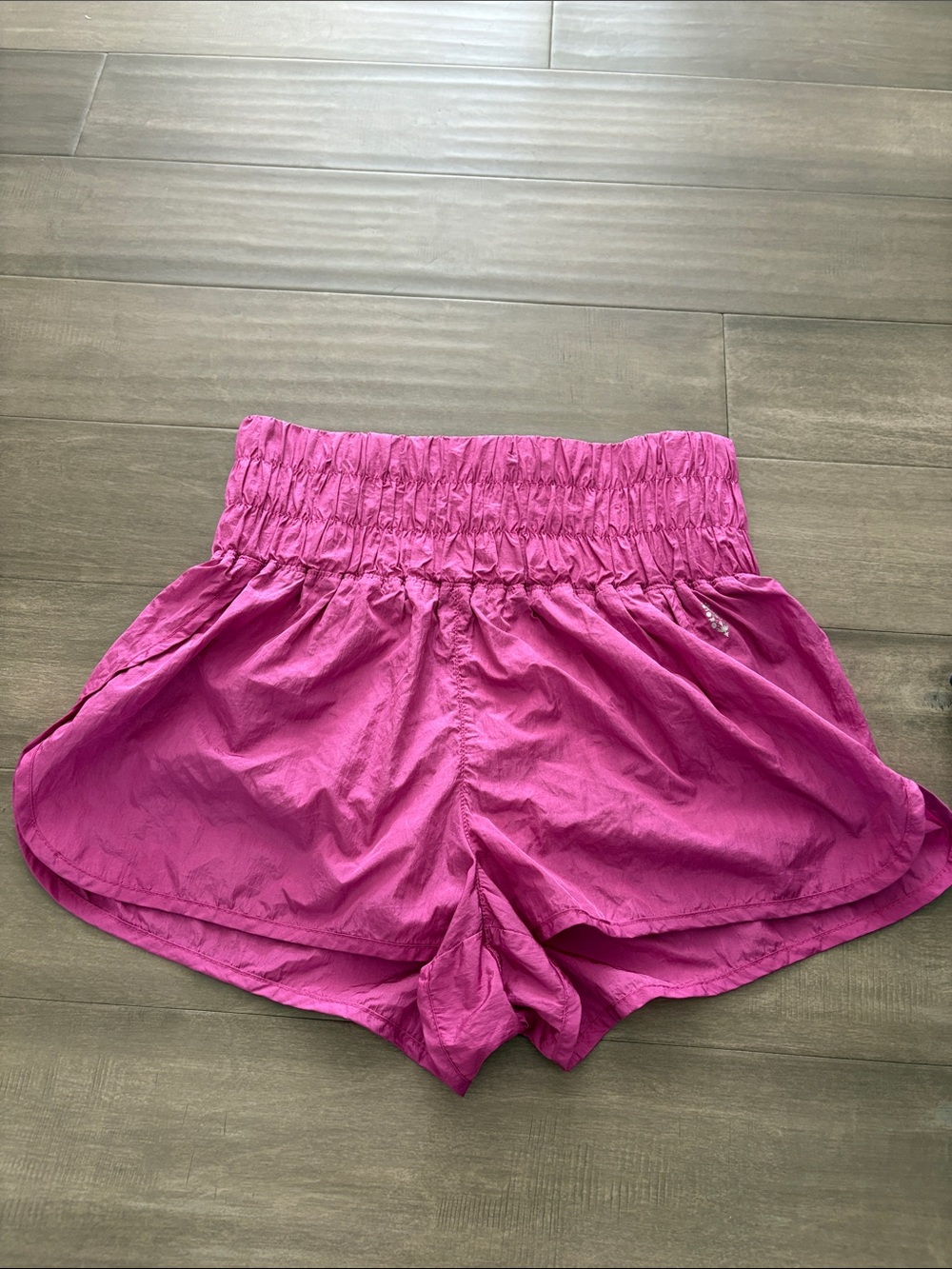 FP Movement by Free People Smocked High-Waist Athletic Shorts — Hot Pink
